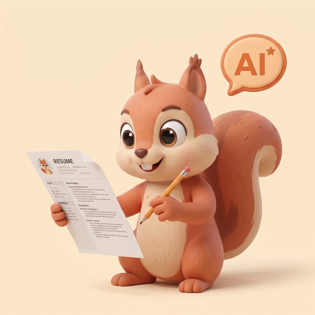 ResumeModify squirrel mascot holding a resume